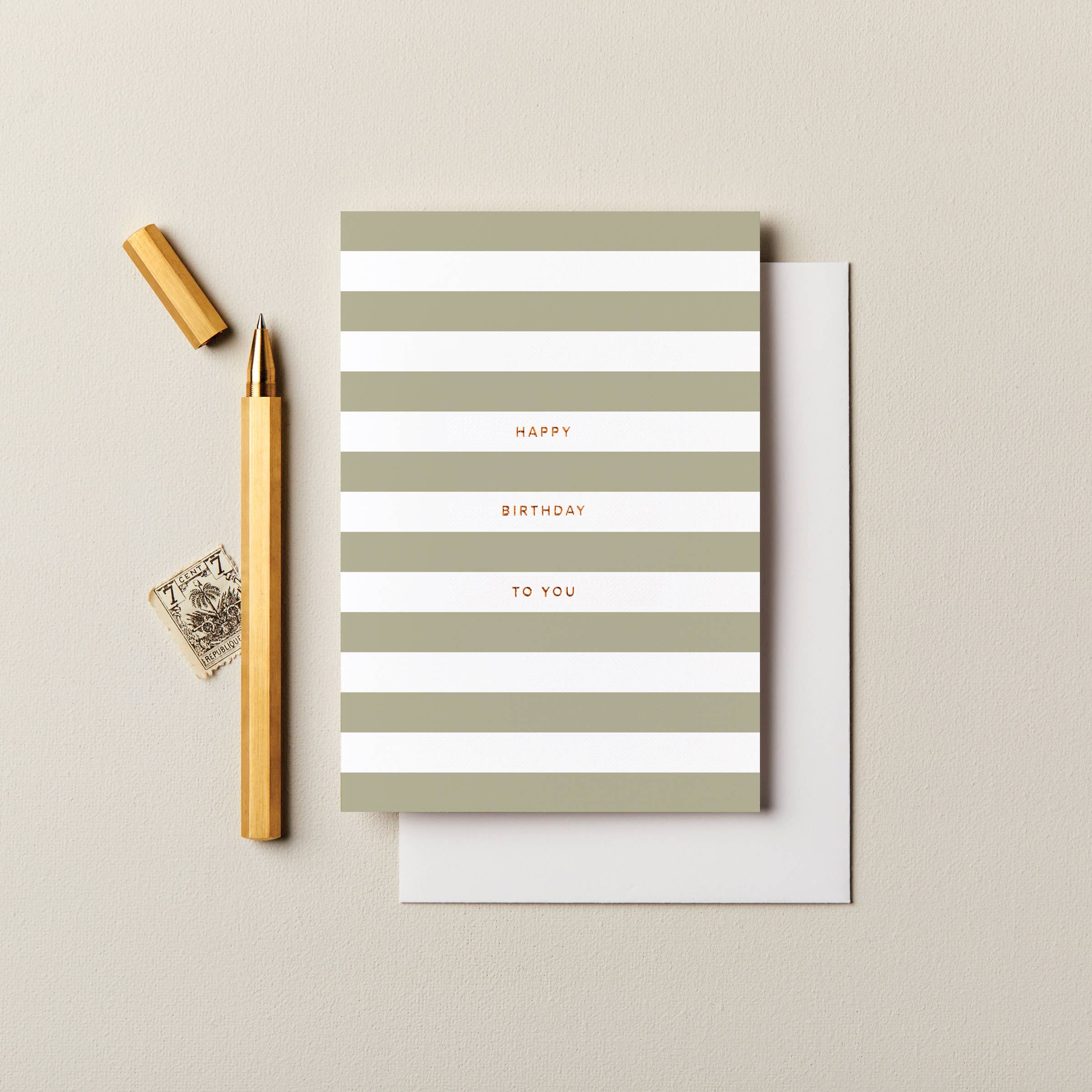 Olive Striped Birthday Card