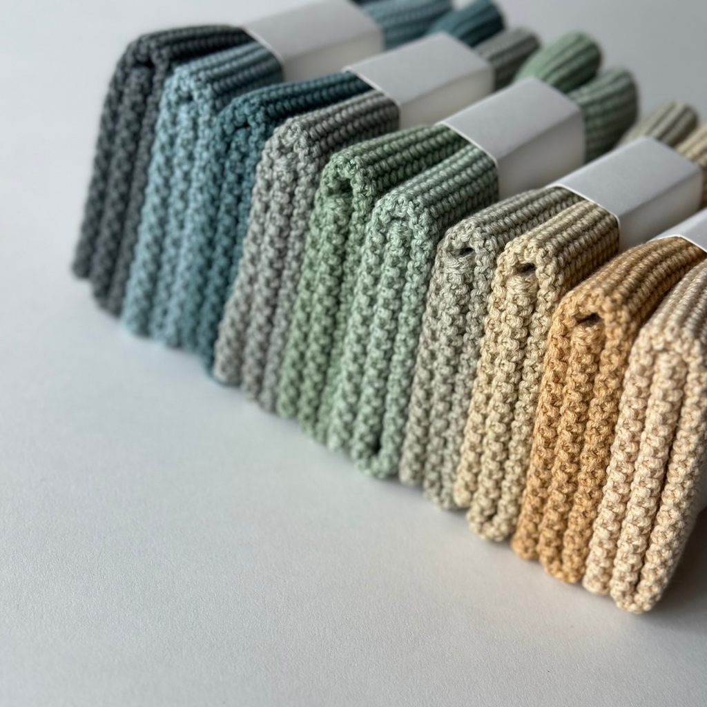 Knitted Dishcloths - Soft Green Mix - Set of 2