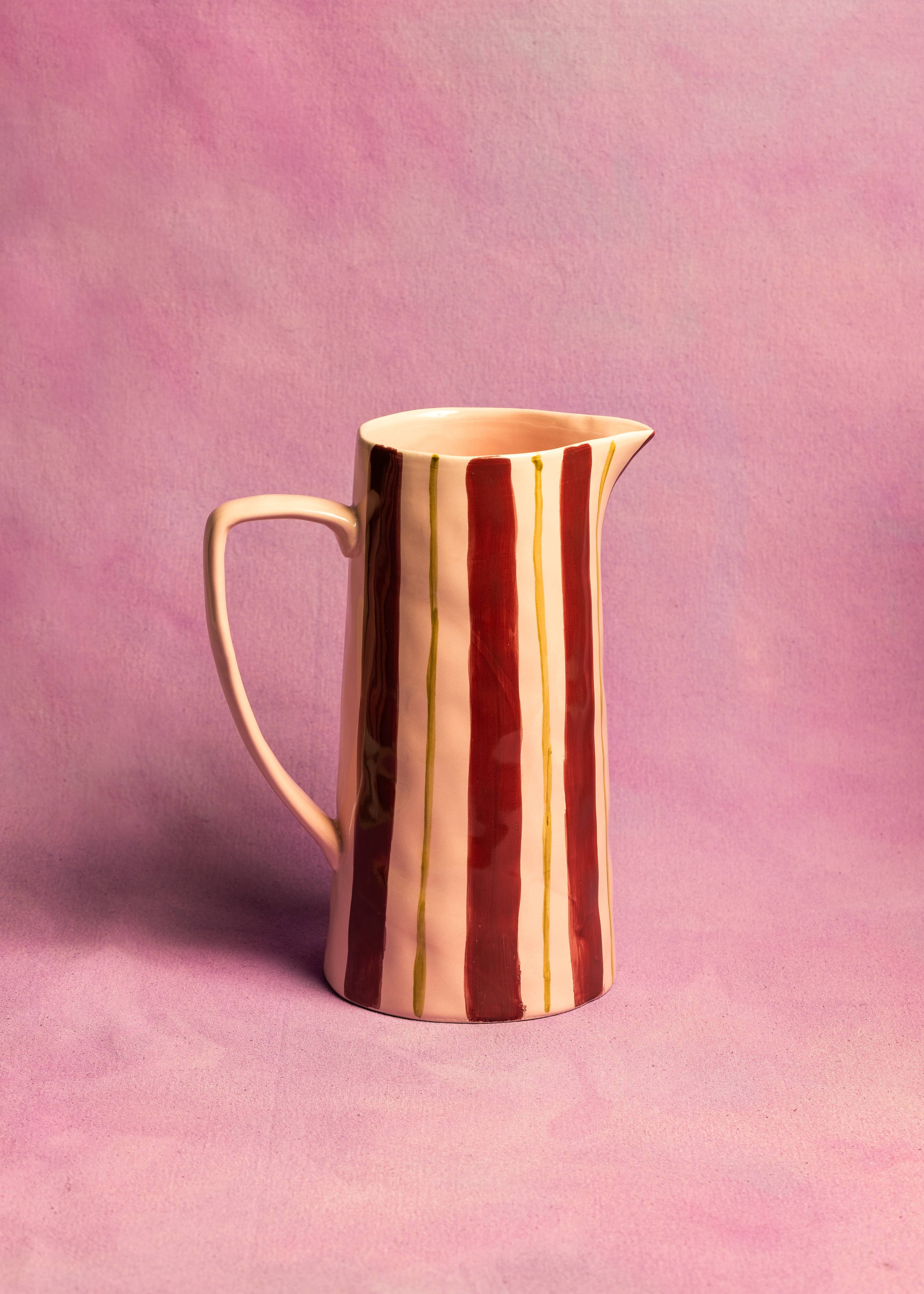 Large Pink and Burgundy Stripe Glaze Jug