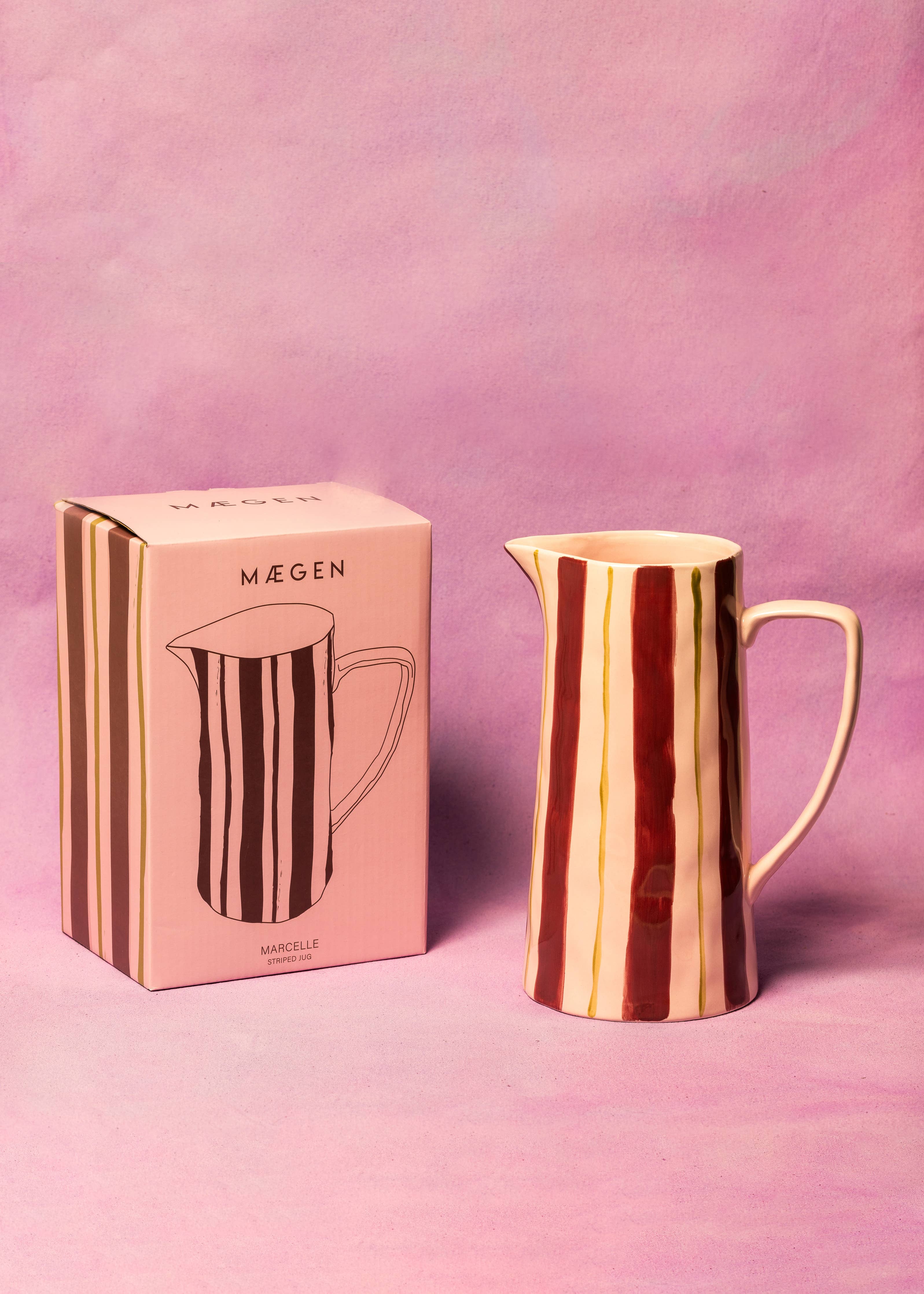 Large Pink and Burgundy Stripe Glaze Jug