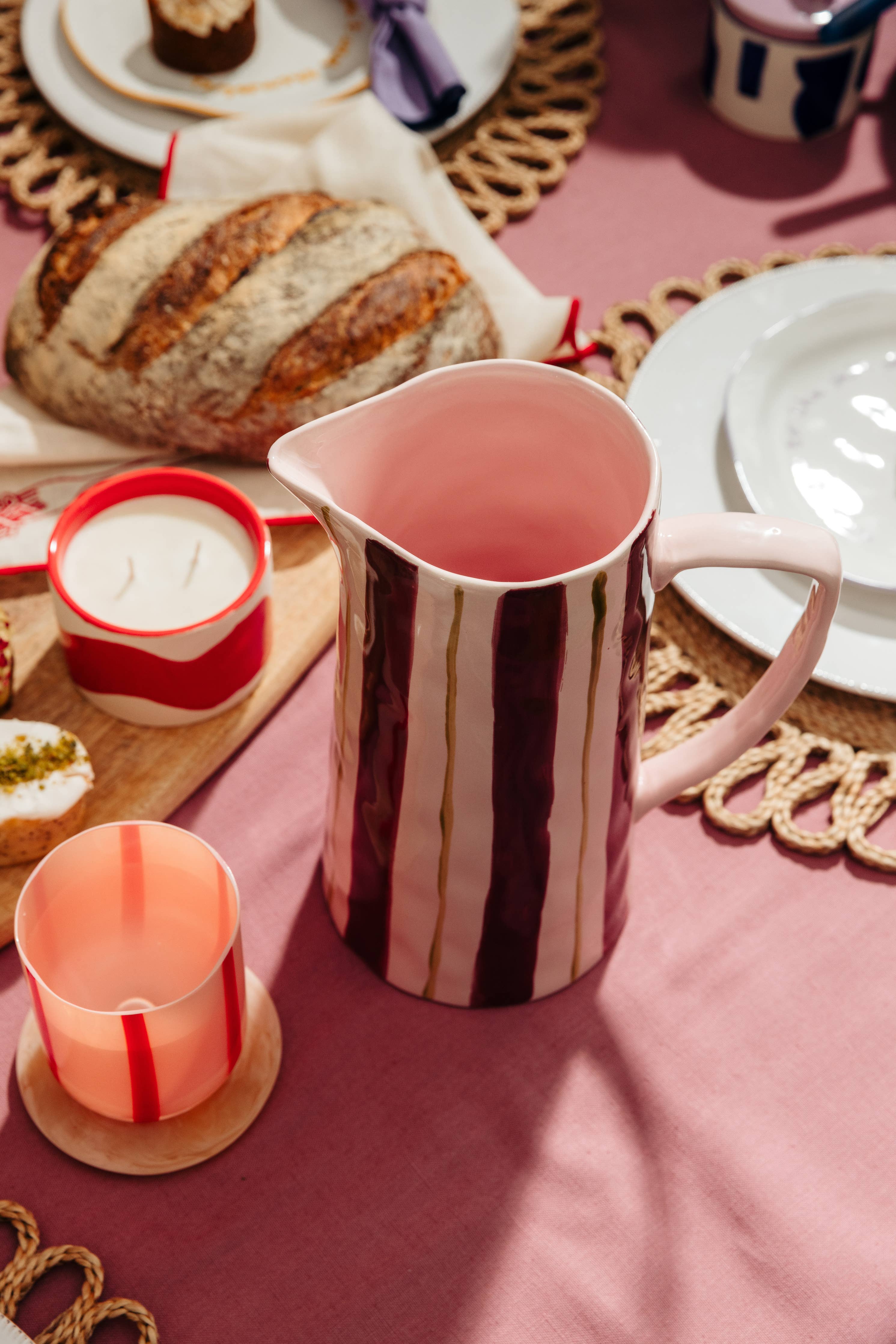 Large Pink and Burgundy Stripe Glaze Jug